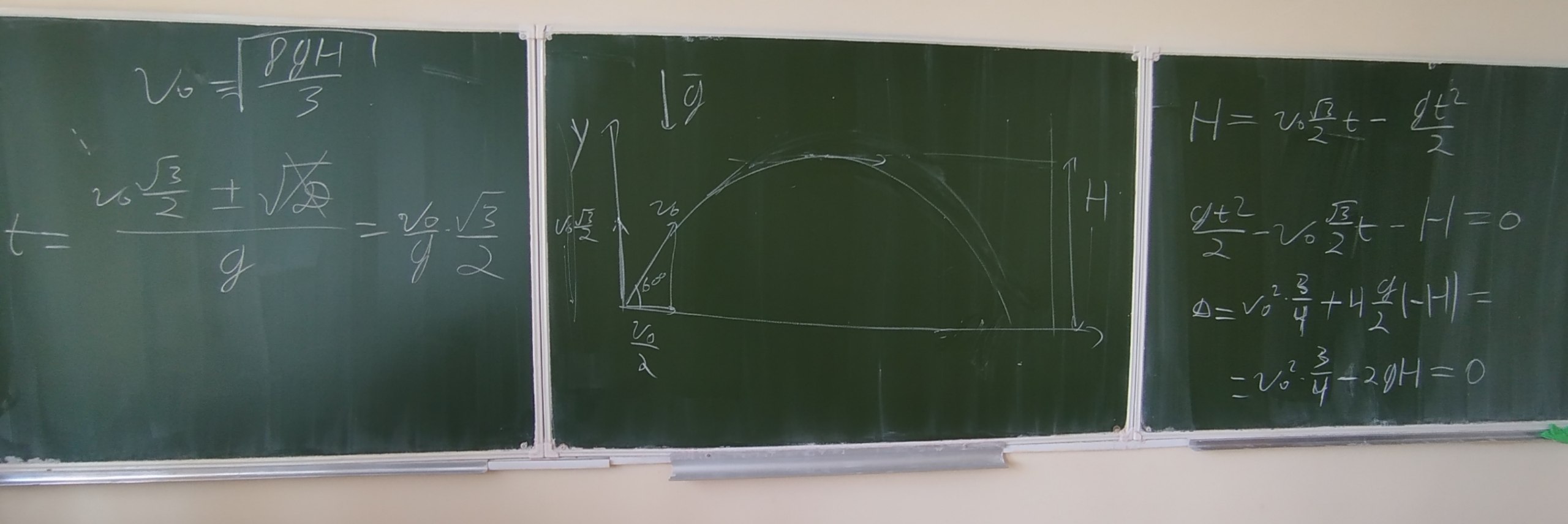 Blackboard with projectile-motion equations
